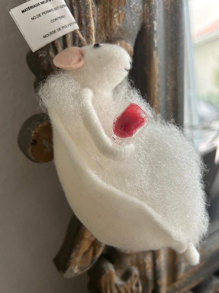 West Elm Pottery Barn White Mouse Drinking Felt Ornament