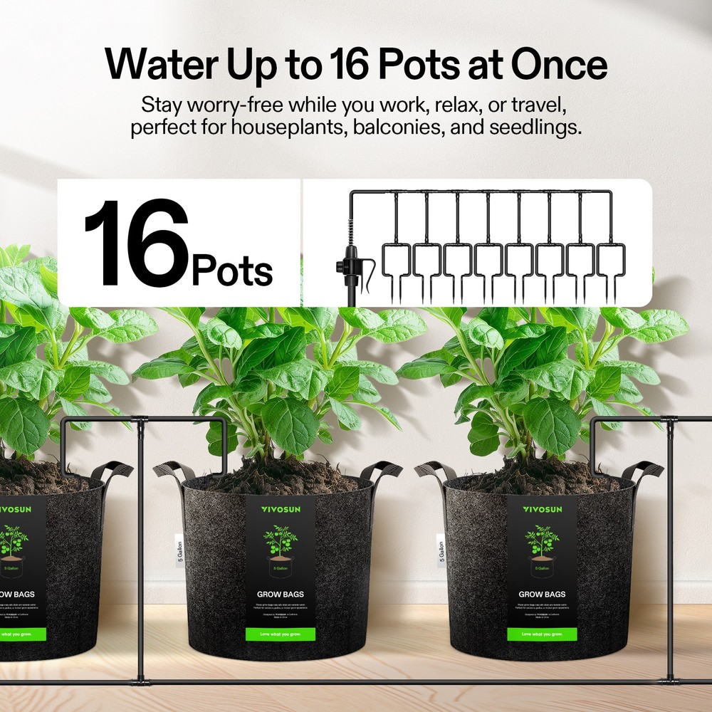 VIVOSUN Automatic Drip Irrigation Kit Watering System w/ 16 Emitters A10 Control