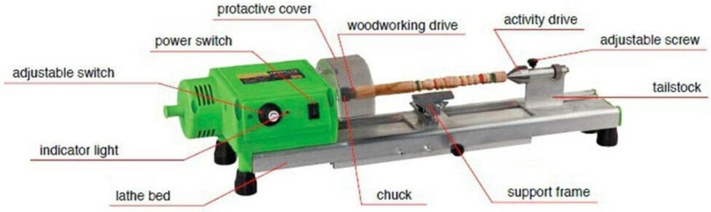 Compact Mini Wood Lathe with Variable Speed Control for DIY Crafts and Projects