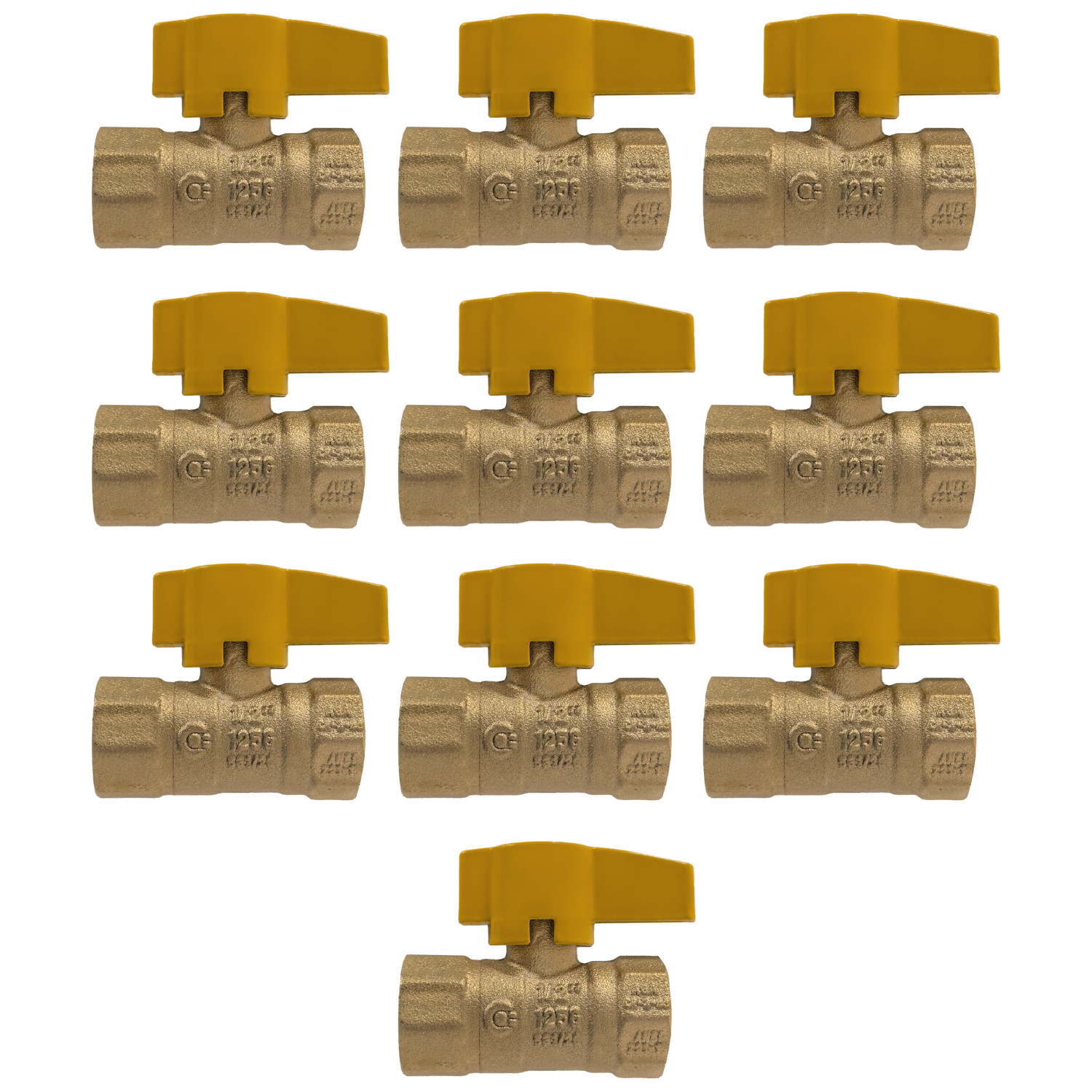 10 Pc 1/2" IPS Brass Gas Ball Valve , CSA Approv. 1/4 turn - Propane,Natural Gas