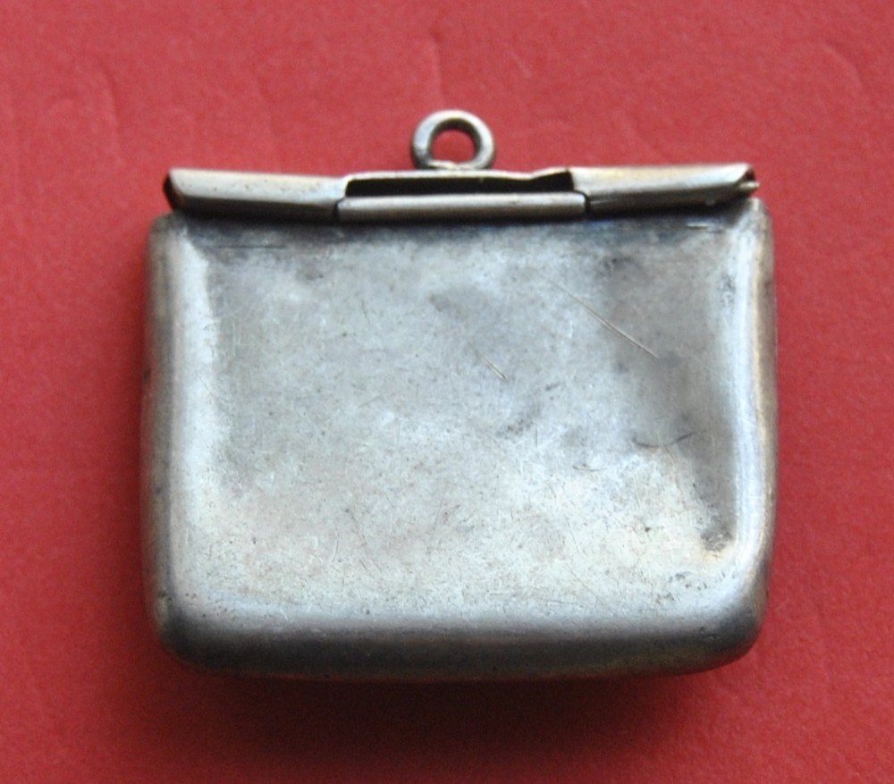 ANTIQUE SILVER STAMP CASE . BRITISH