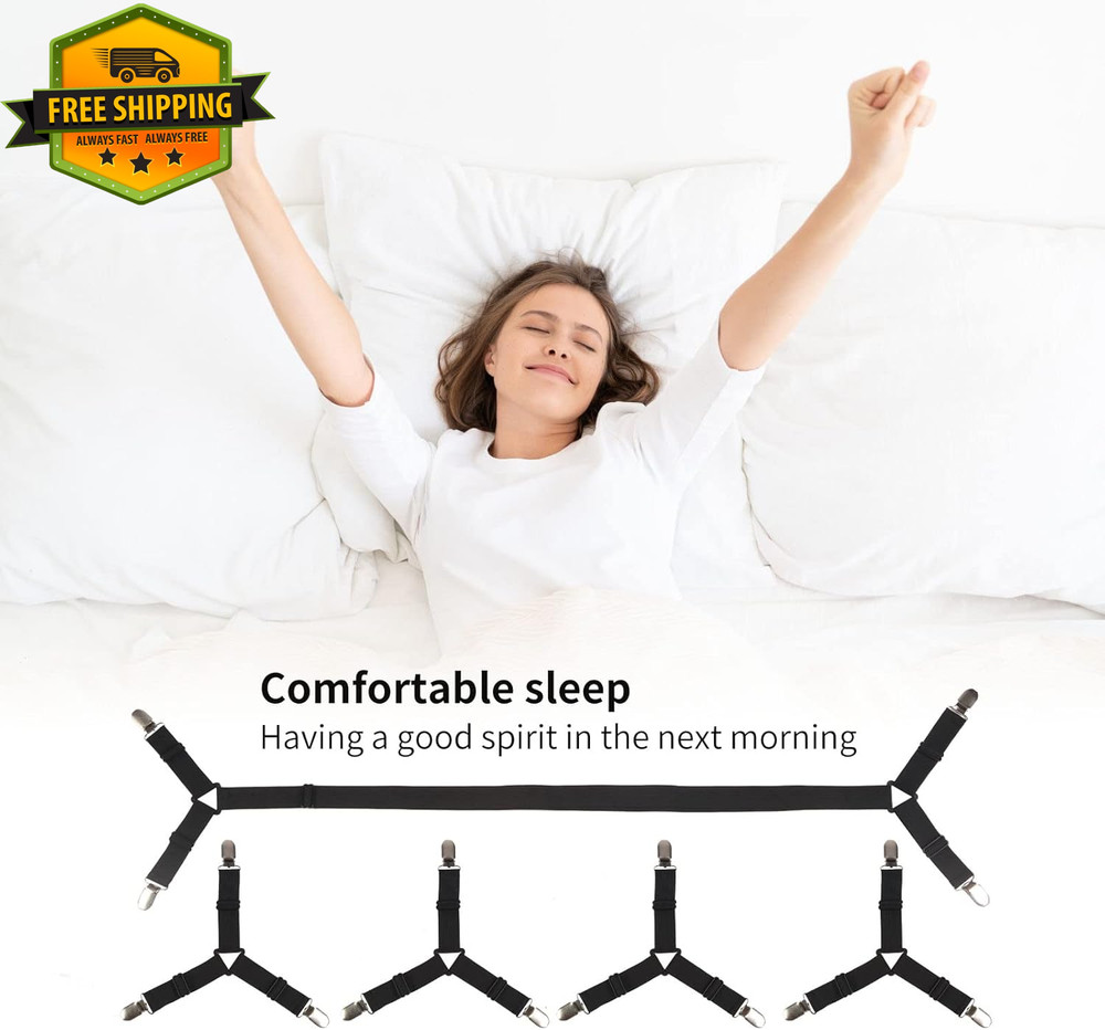 Bed Sheet Holder Straps Adjustable Elastic Clips Keep Sheets Tight 4PCS