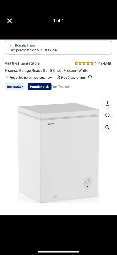 Hisense Garage Ready 5 cf ft Chest Freezer- White
