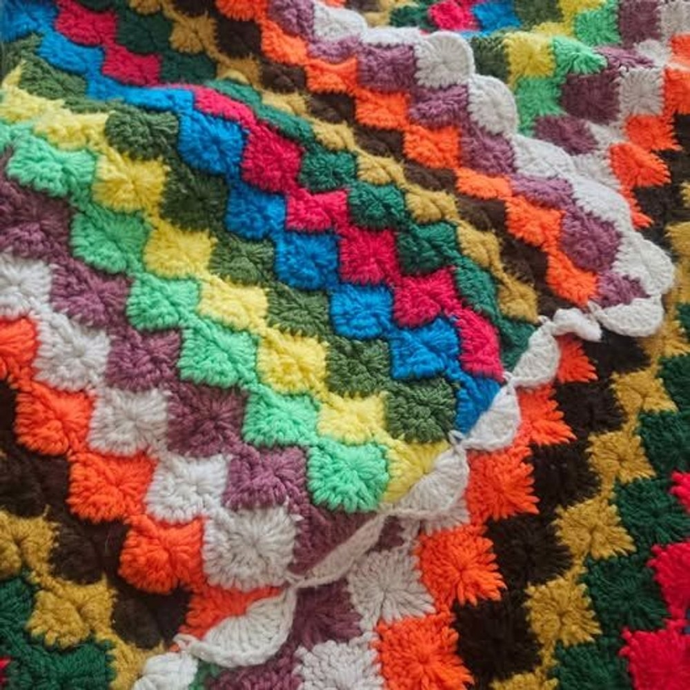 Afghan Bright Multi-Colored Crochet Throw 48" X 50"