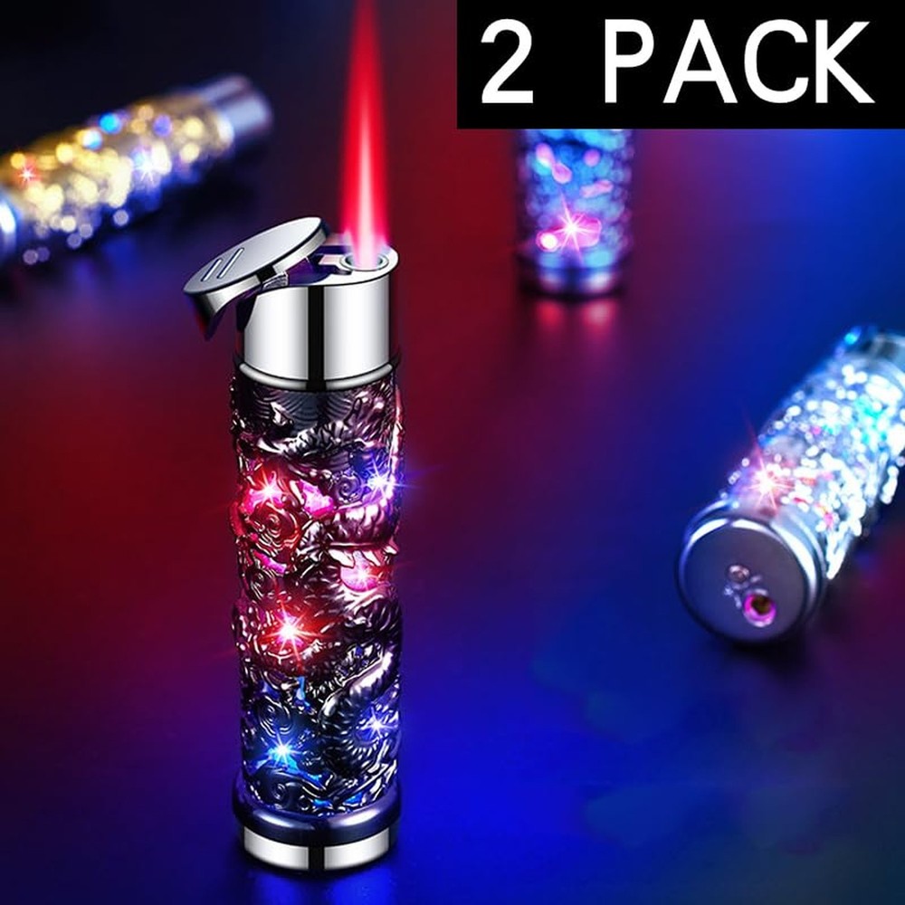 2 Pack Colorful Black and Silver Lighter Torch Cool,Refillable Windproof Jet ...