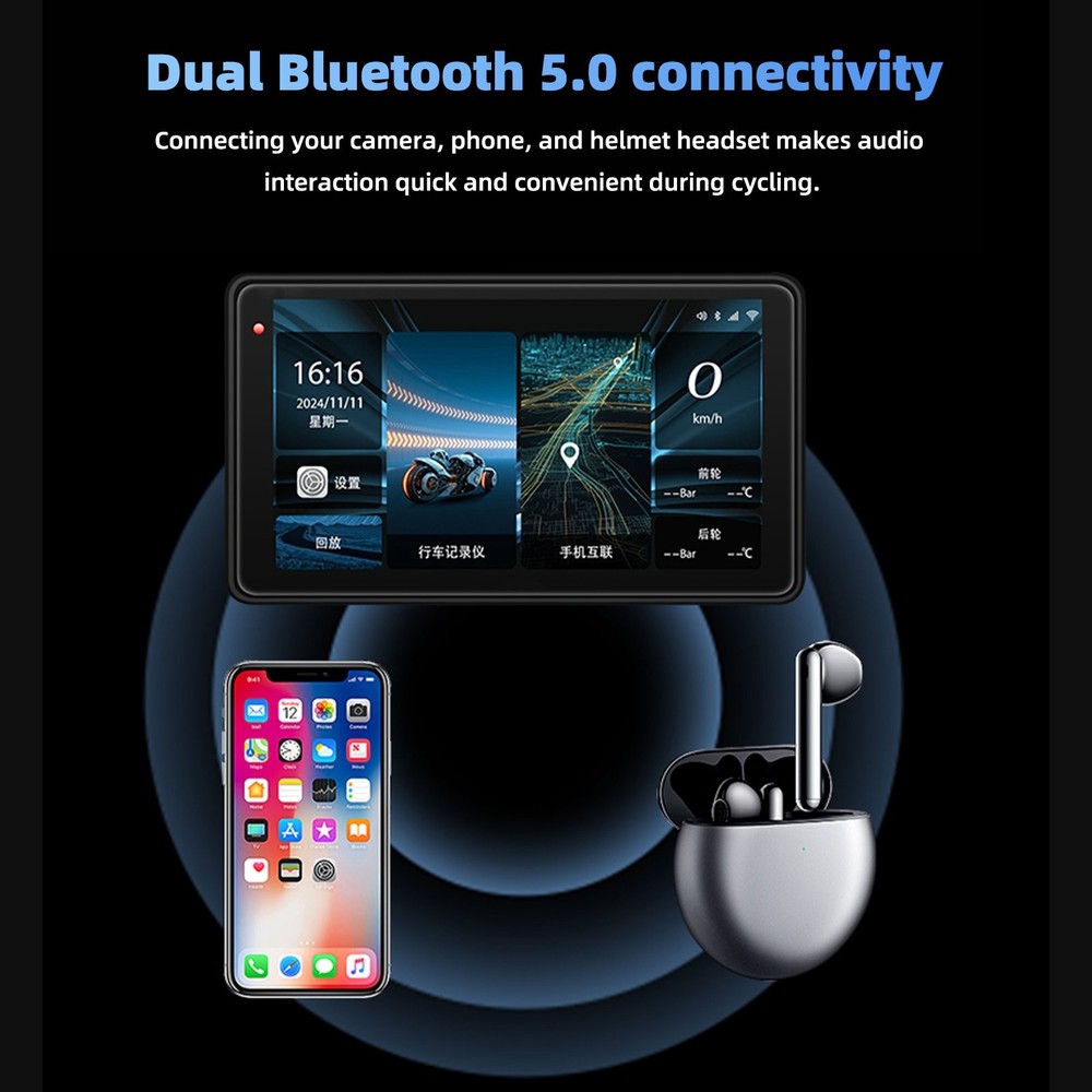 7Inch Motorcycle Navigation GPS Wireless Carplay Android Touch Screen + TPMS