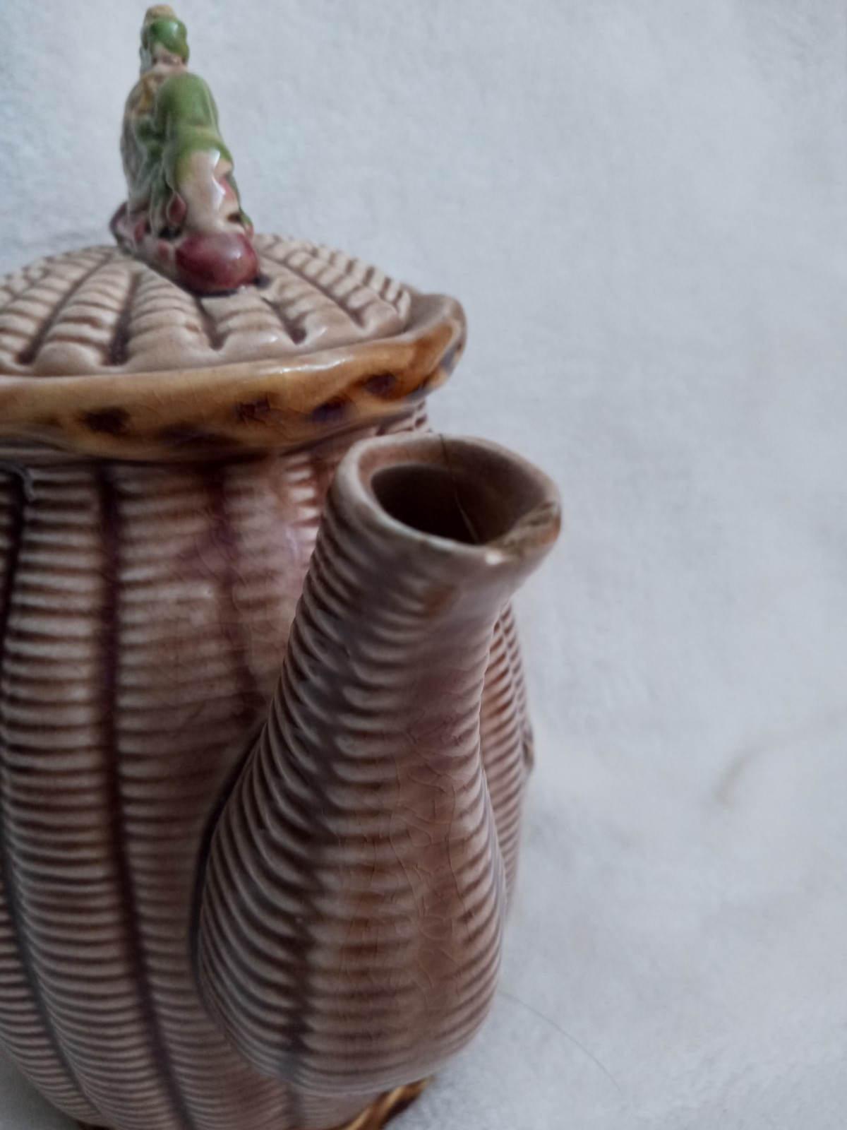 Vintage TILSO Decorative Basketweave Teapot, Fruit Lid; Numbered 53/110