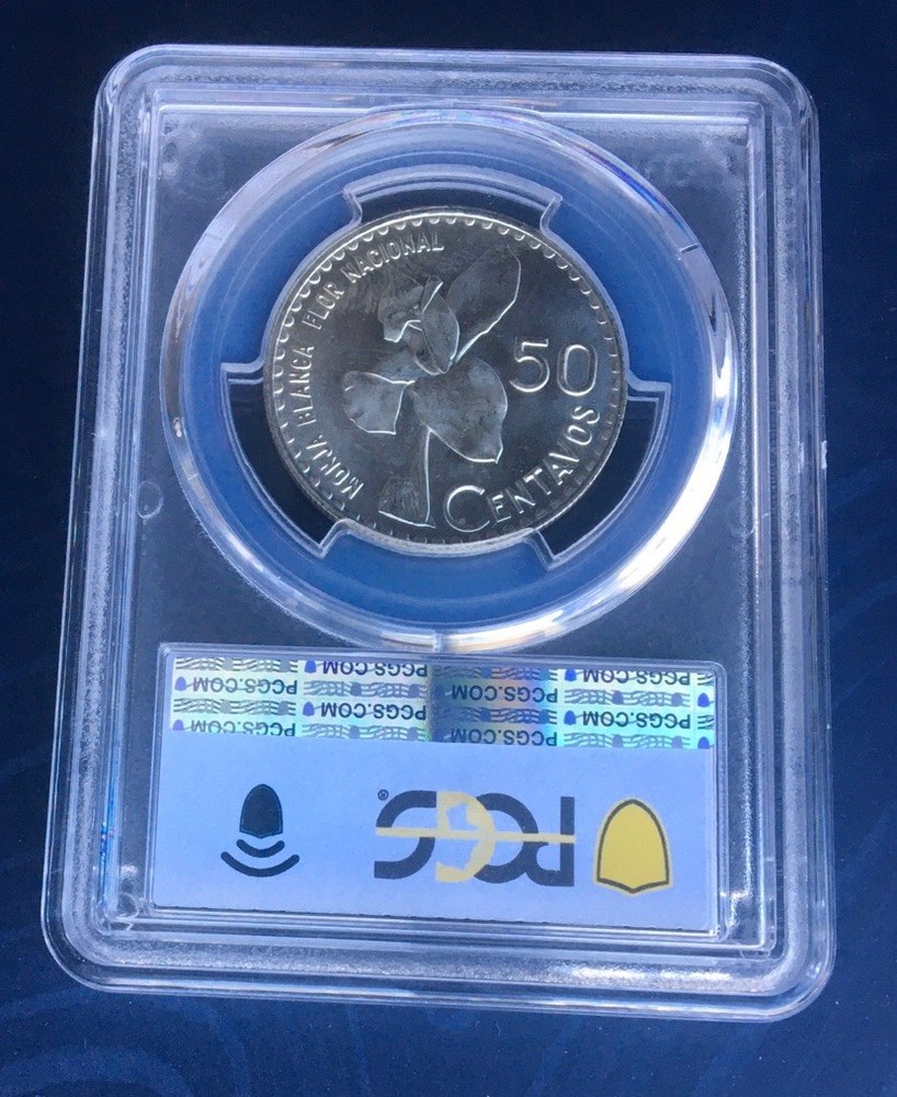 1963 50C Guatemala Silver Pcgs MS 65