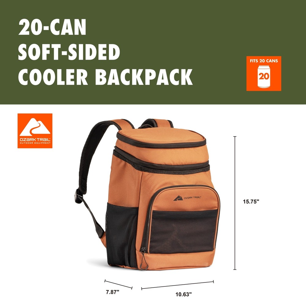 15 qt 20-Can Soft-Sided Cooler Backpack Brown