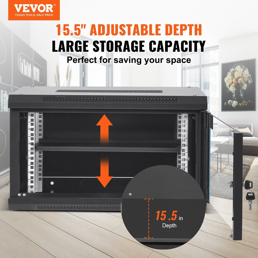 6U Wall Mount Network Server Cabinet, 15.5 Deep, Server Rack Cabinet Enclosure
