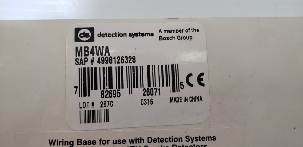 DETECTION SYSTEMS MB4WA 4-WIRE SMOKE DETECTOR BASE, NIB
