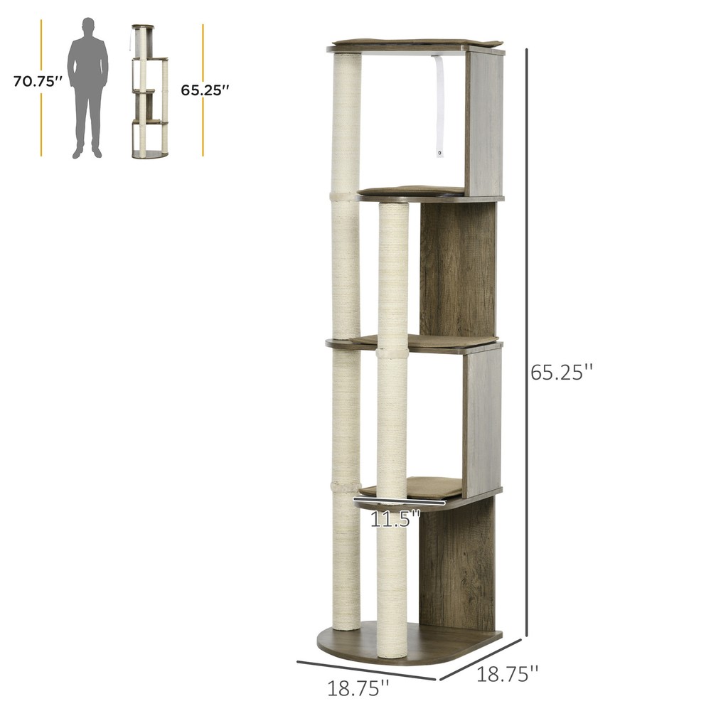65" Corner Modern Cat Tree Tall for Climbing with Scratching Posts