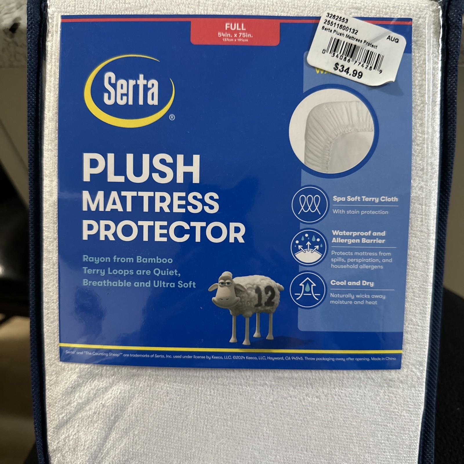 Serta Full Plush Mattress Protector Waterproof 54" X 75"