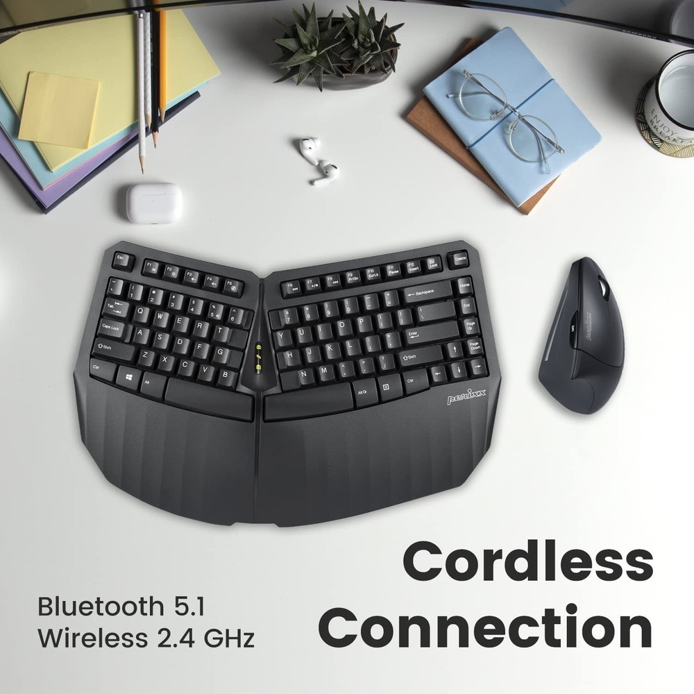 Wireless Ergonomic Compact Keyboard & 6-Button Vertical Mouse Bundle - Black