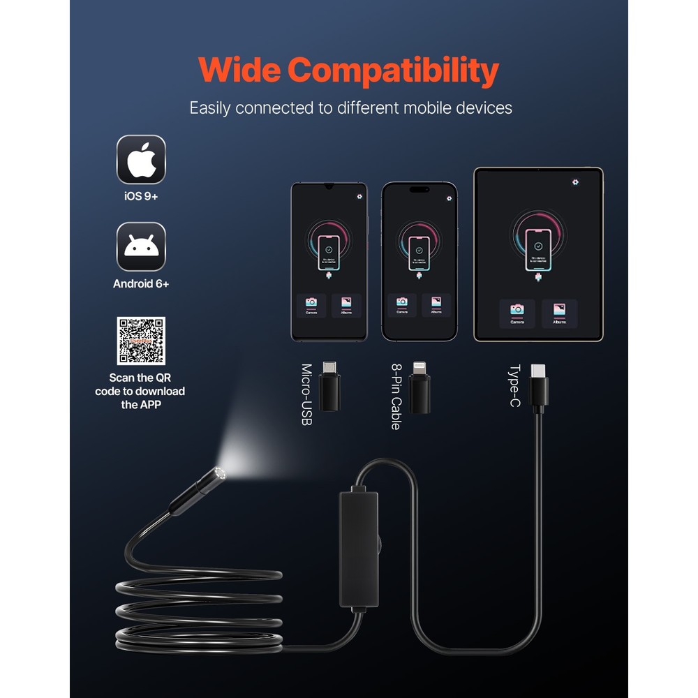 Endoscope Camera 1920P HD Borescope for Android & IOS with 10FT Cable