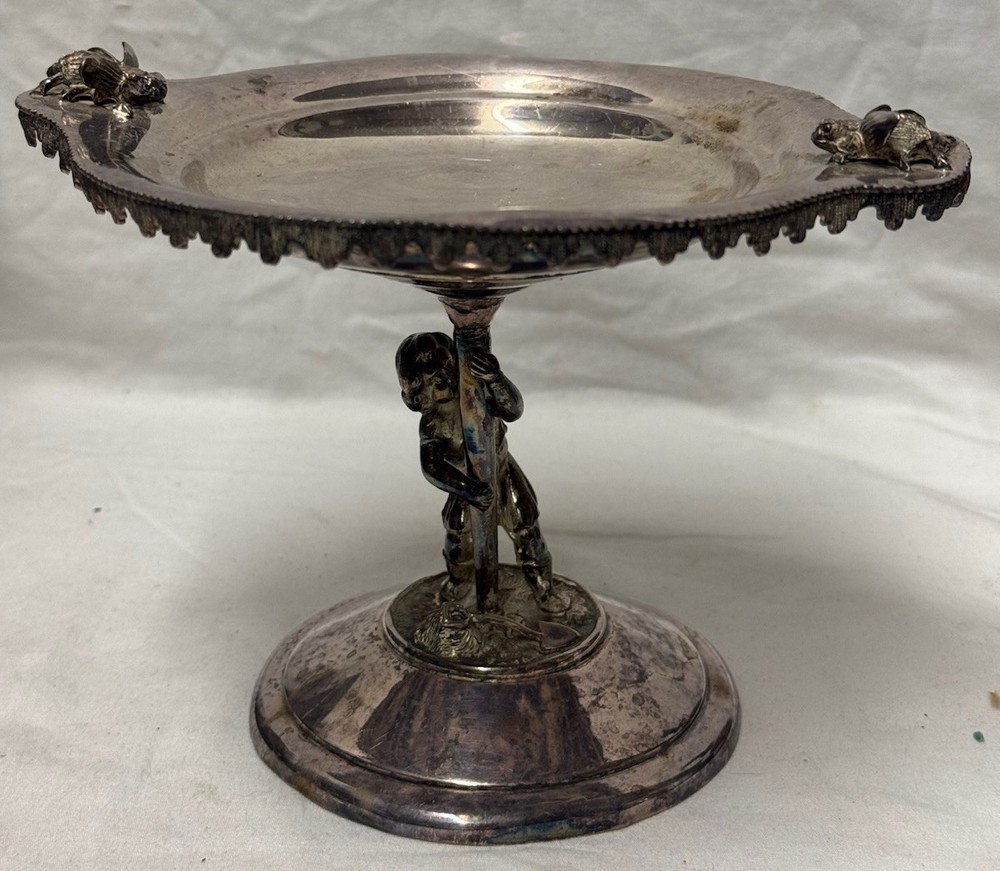 Hall Elton &Co Silver Plate Centerpiece Candy Dish,Child Figure,Bees -Mid 19th C