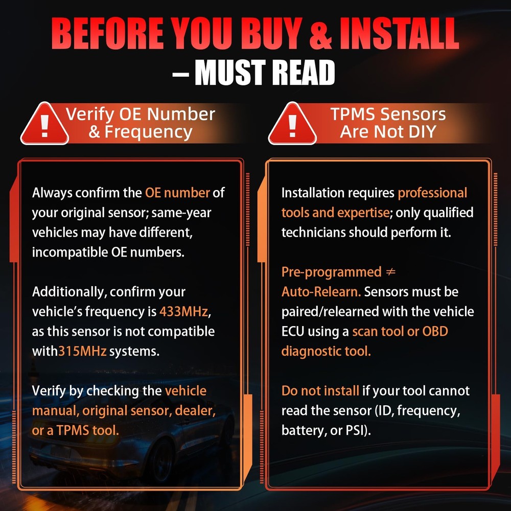 Pre-Programmed 433Mhz TPMS Sensor Compatible with Chevy