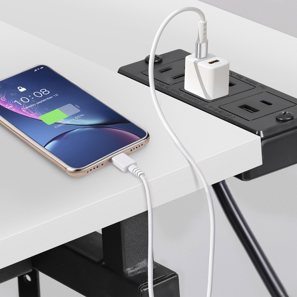 Drafting Drawing Table Tabletop Adjustable Height with Charge Outlet White