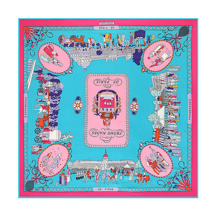 130*130cm stroll on the streets of Paris, 100% silk scarves +1 gift necklace #89