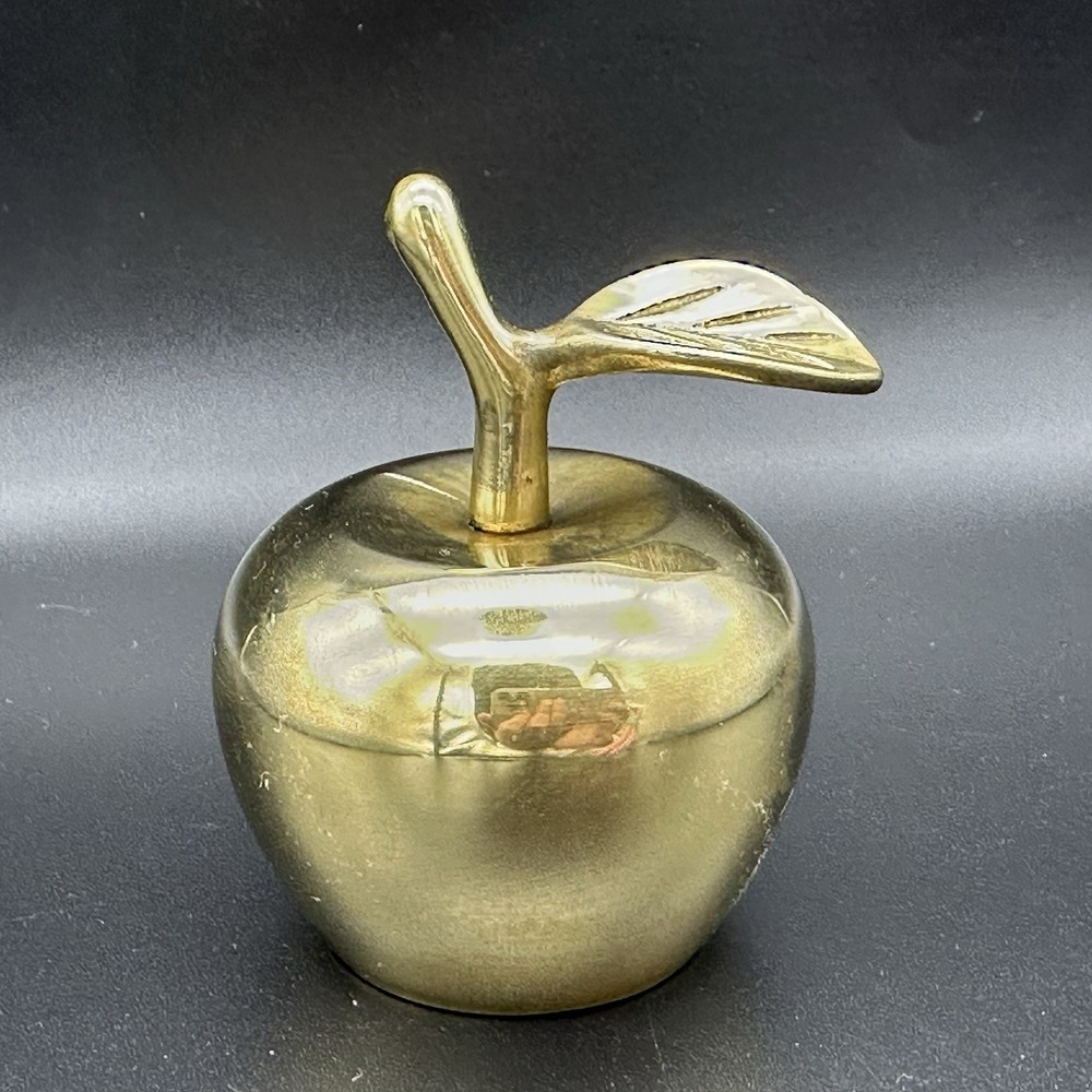 Vintage Solid Brass Apple Bell Figurine 3" T