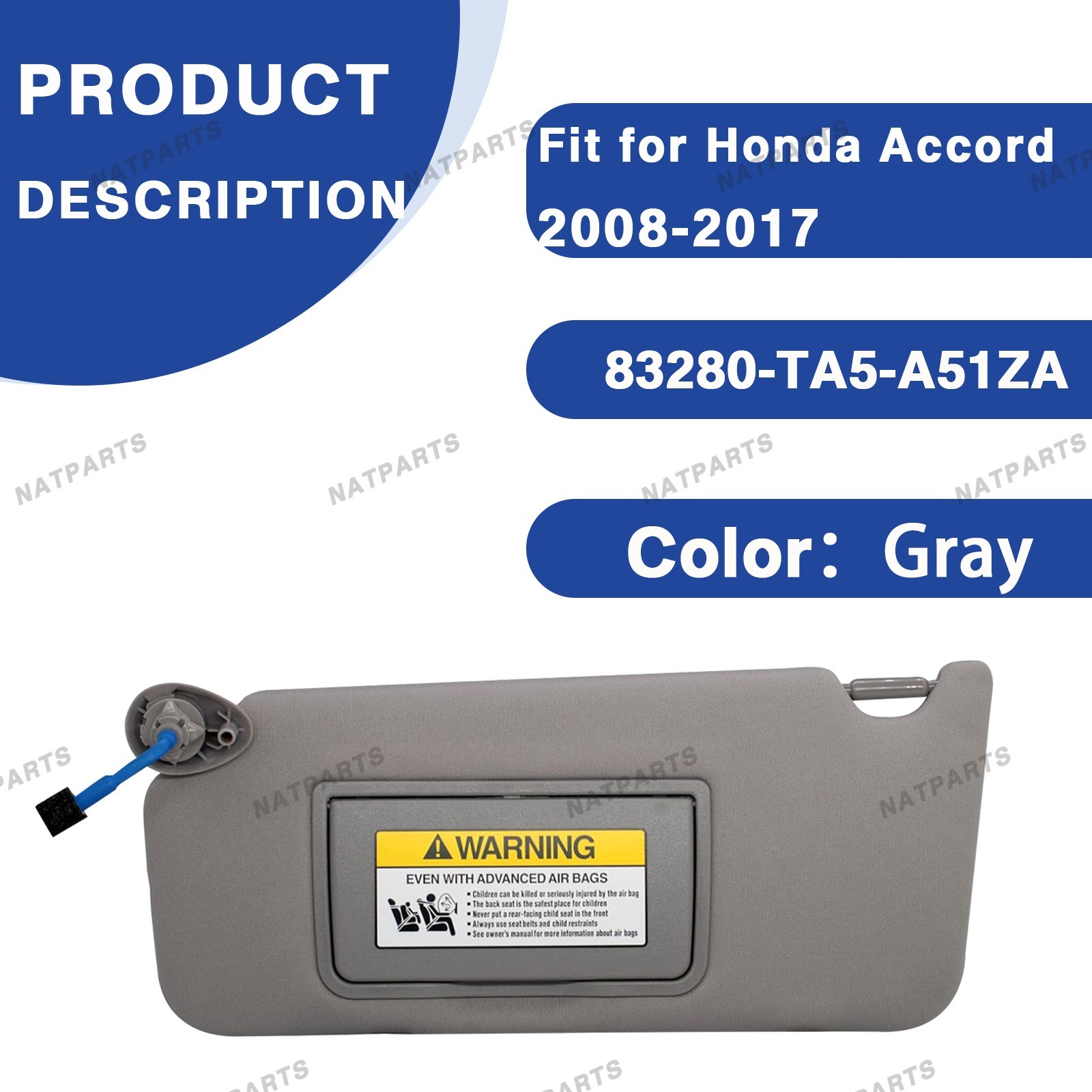 Left Driver Side Sun Visor W/Light For 2008-2017 Honda Accord 83280-TA5-A51ZA