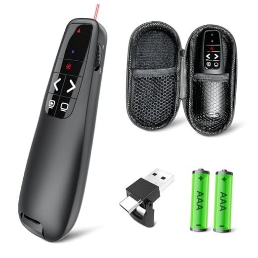 Presentation Clicker with Case Storage: Wireless Presenter Red Laser + Case