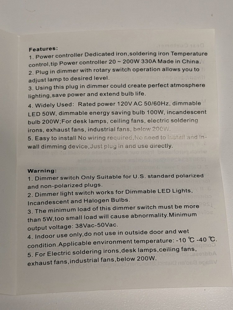 Soldering Iron Temperature Control Power Control Dimmer Switch Plug