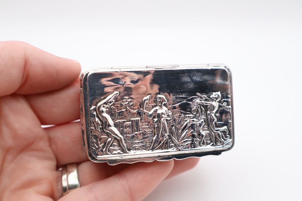 Lovely Antique Solid Silver Box with Scenery Hallmarked Chester 1902