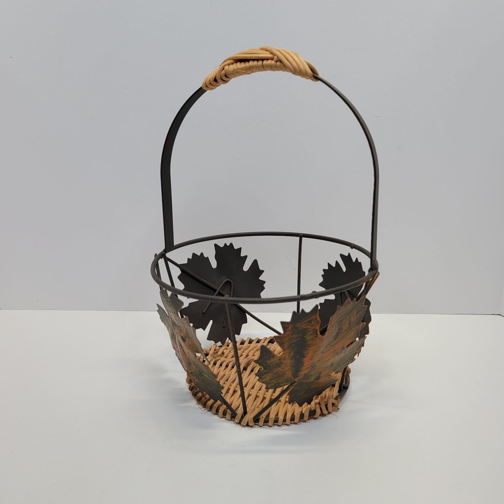 Rustic Wicker and Metal Maple Leaf Decorative Basket