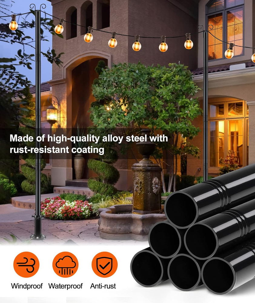2 Pack Deck Patio Light hanging Pole for Outside String Lights for Wedding Party
