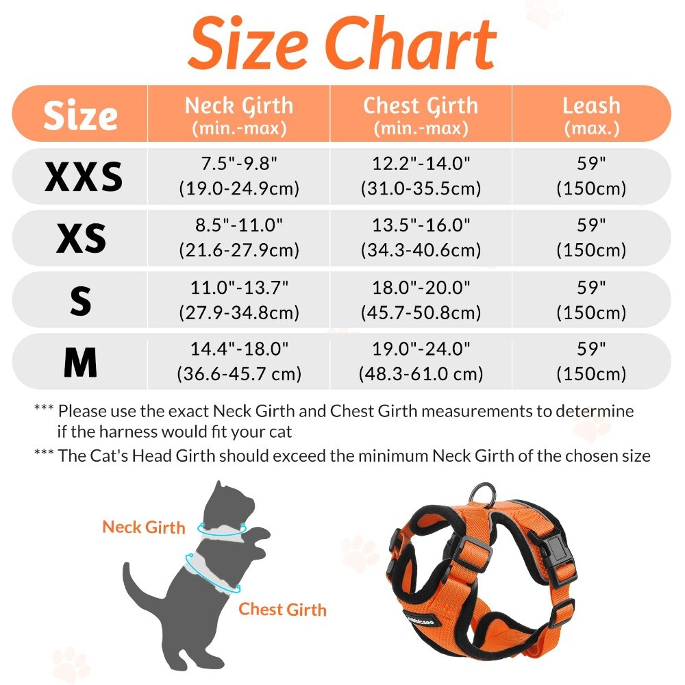 rabbitgoo Cat Harness and Lead Escape Proof Adjustable Reflective Vest Orange