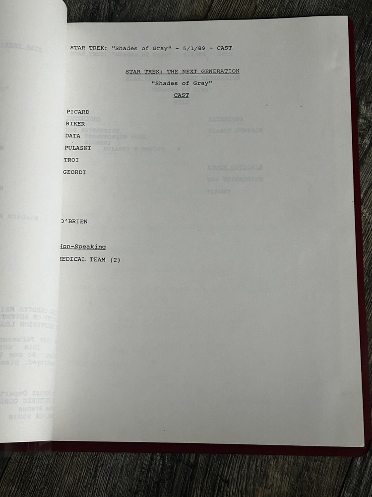 STAR TREK Script The Next Generation Shades of Gray Revised Final Draft