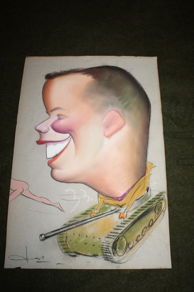 Original WW2 U.S. Army Tanker's Hand Drawn Cartoon Image w/Tank