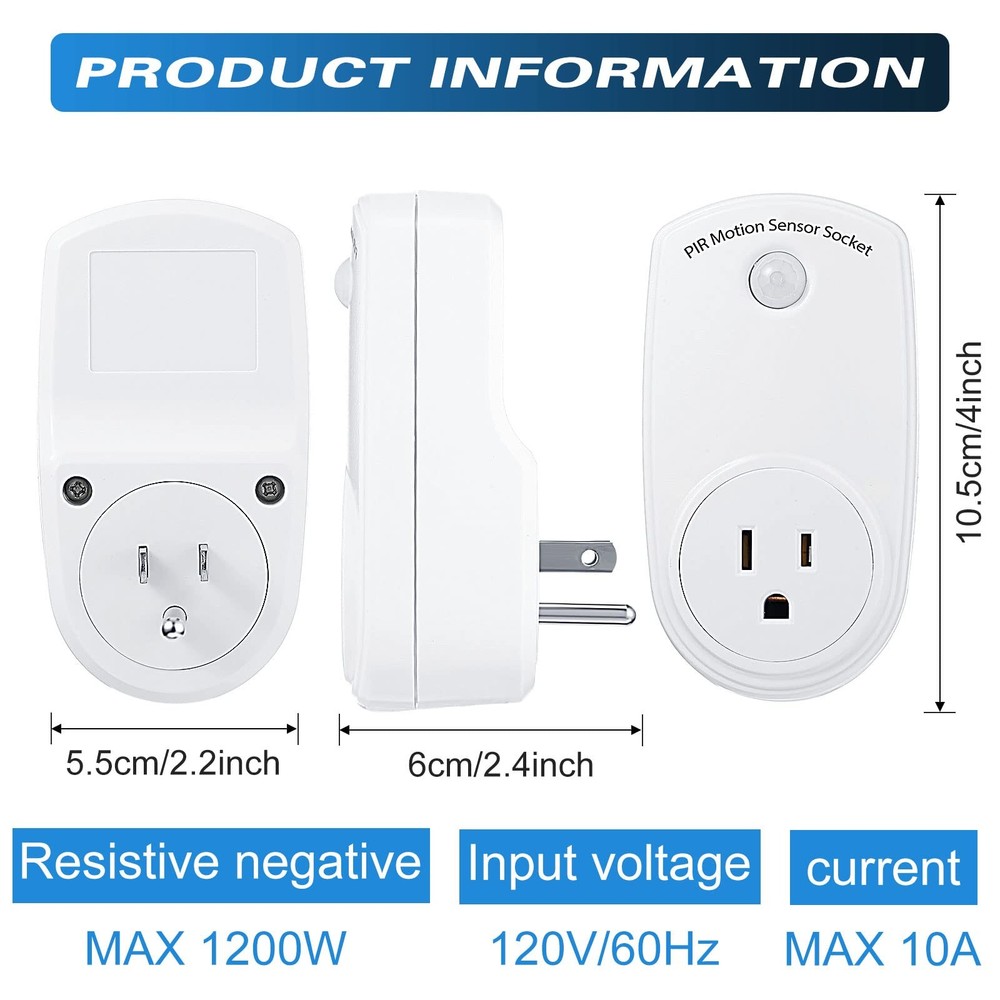 4 Pieces Motion Sensor Sockets Indoor Plug in Sensor Light Control Switch 120...