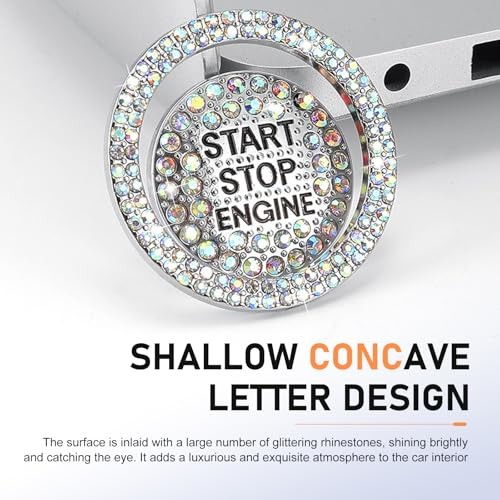 Car Engine Start Button Cover, Sparkling Rhinestone Push 2 PCS Multicolored