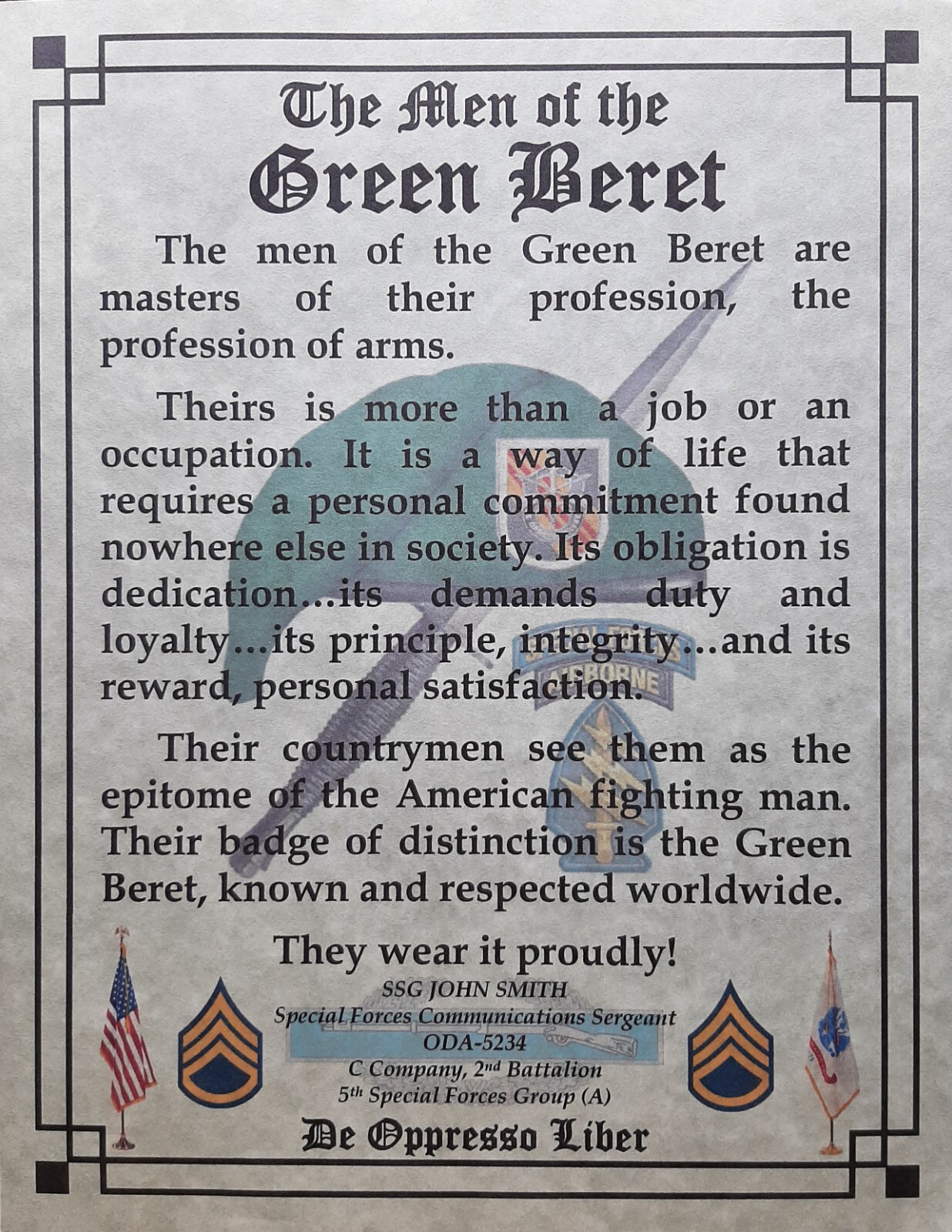 MC-NICE: Army Special Forces Men of the Green Beret ALL GROUPS PERSONALIZED