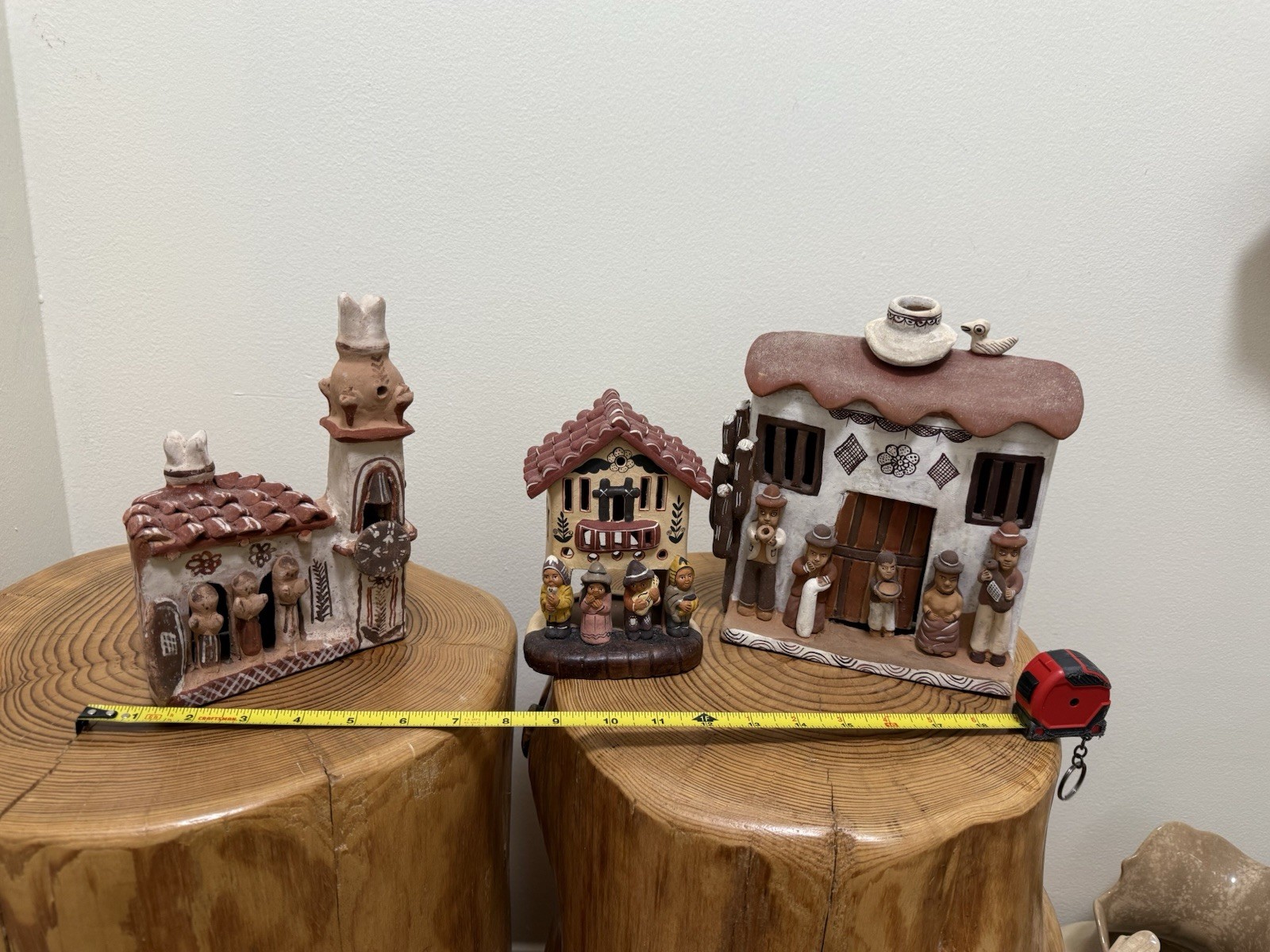 Set of 3 Large Handcrafted Peruvian Clay Pueblo Houses – Folk Art Village