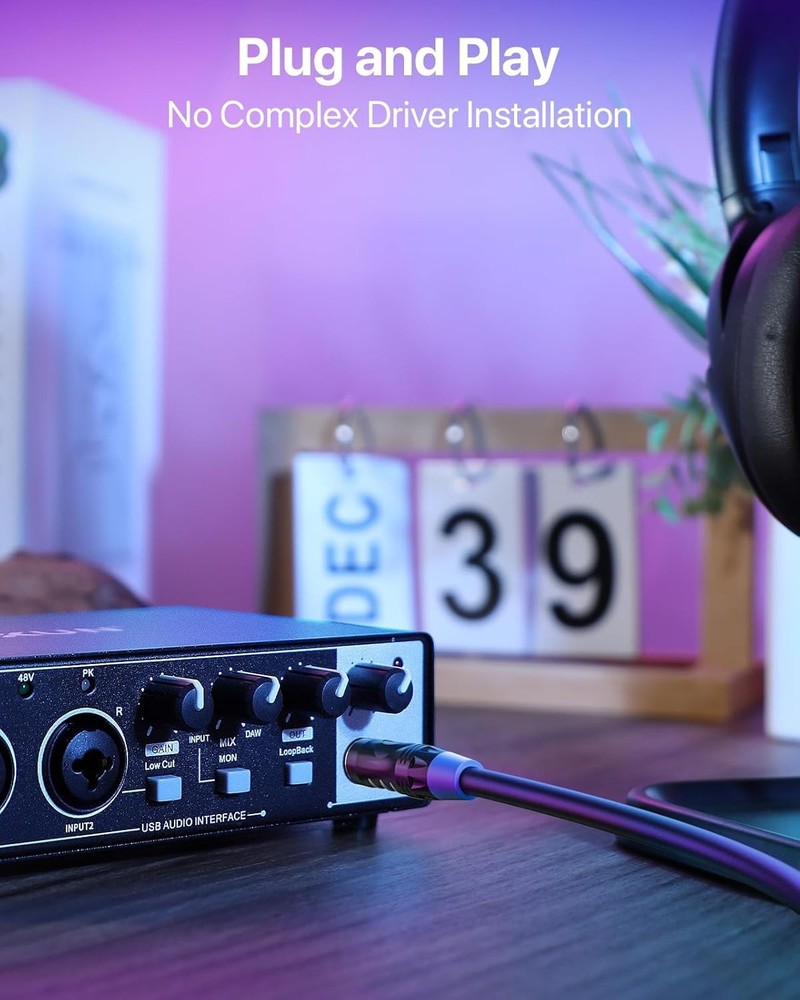 2x2 USB-C Audio Interface for PC/Mac Recording, 24-bit/192kHz Dual TS/XLR Inputs