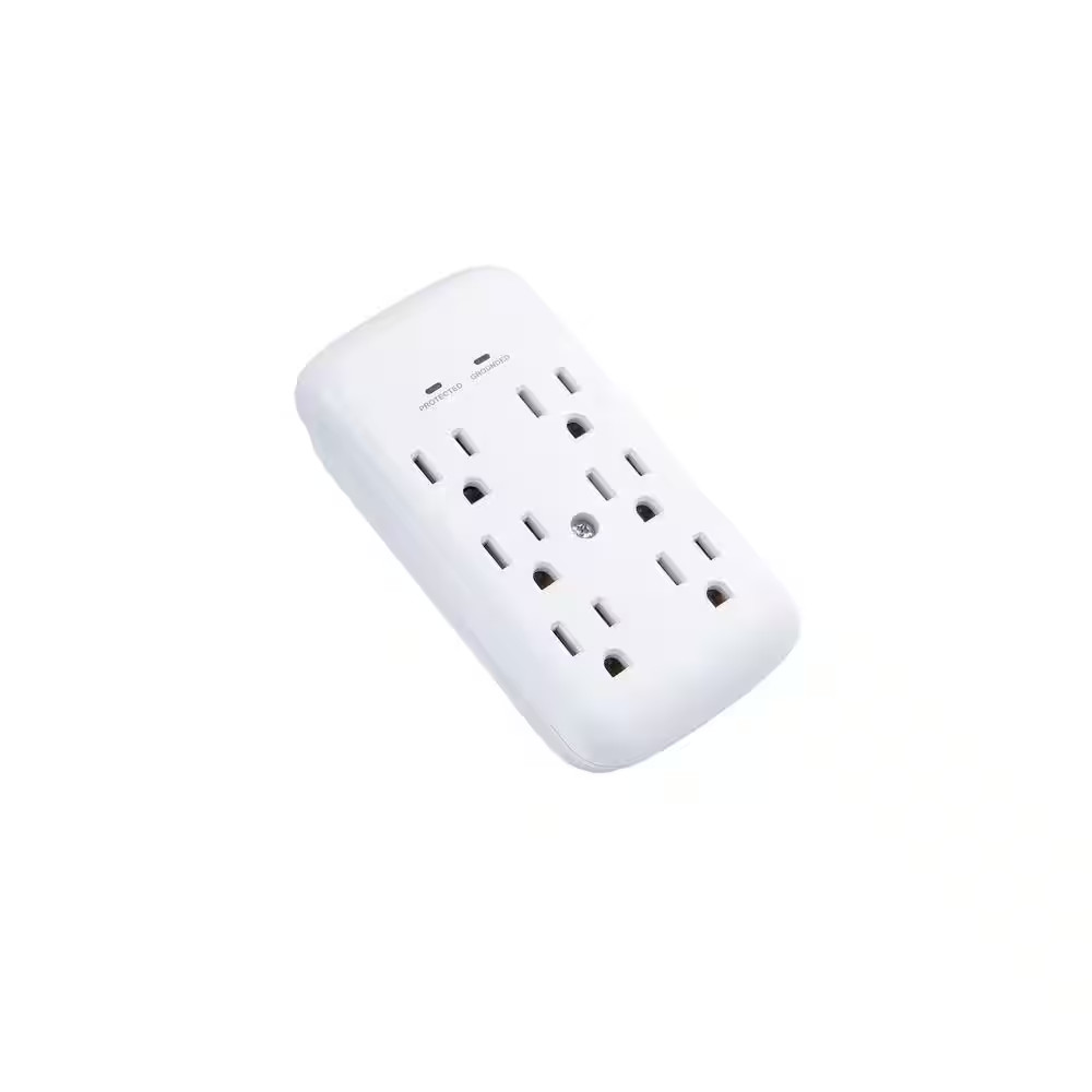 6-Outlet Wall Mounted Surge Protector, White (2-Pack)