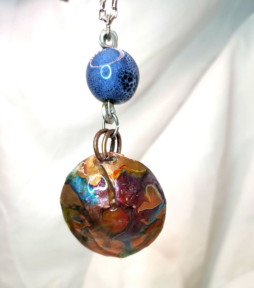 Flame Painted Copper Pendant
