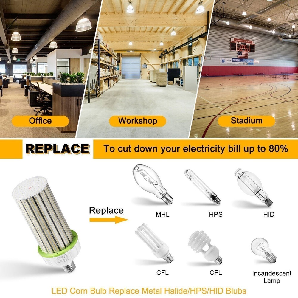 12Pack 250W LED Corn Light Bulb 5000K E39 Base, Warehouse Workshop High Bay Lamp