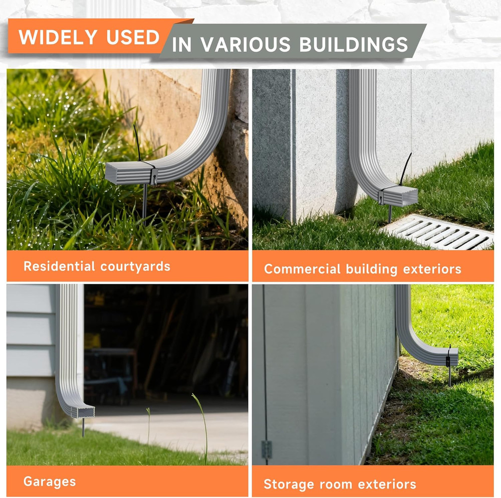Black Rainwater Downspout Bracket with Strap, Adjustable Heavy-Duty Galvanized I