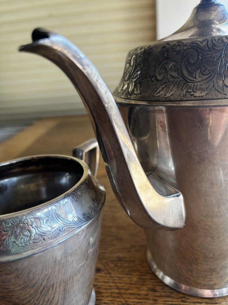 Antique 1881 Rogers 5016 Silver Plate Tea Pot, Creamer and Sugar