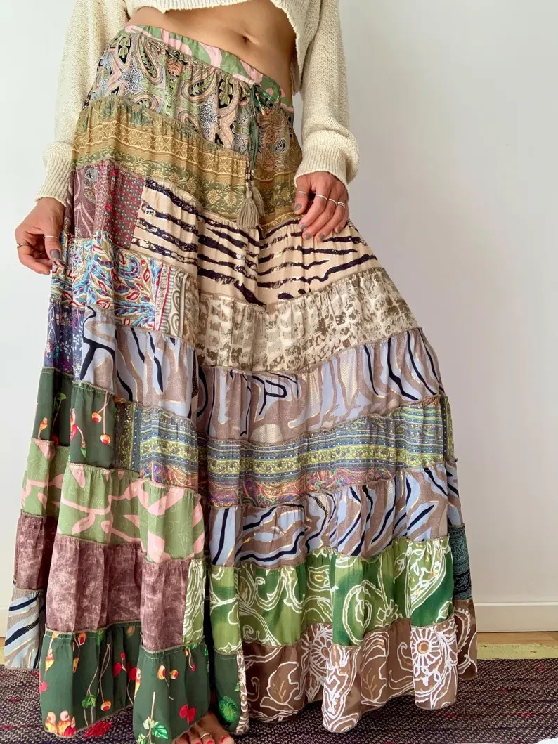 Wholesale Lot Frilled boho skirt for summer festivals tiered hippie maxi skirts