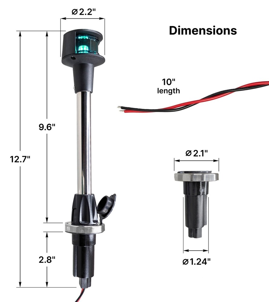 Pactrade Marine Navigation Combination Red/Green LED Bow Light & Removable Base