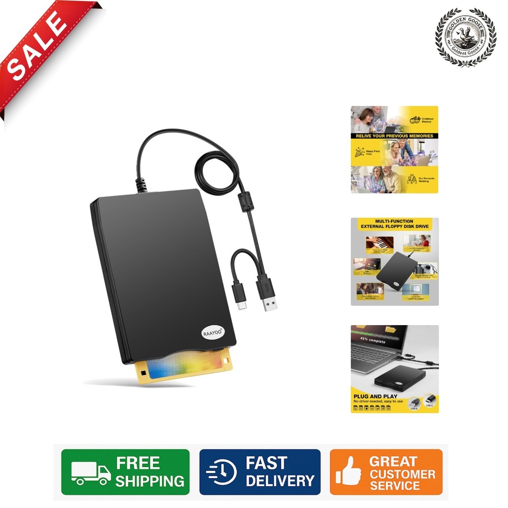 Dual USB Type A/C Floppy Disk Reader for Windows - 3.5 Inch External Drive