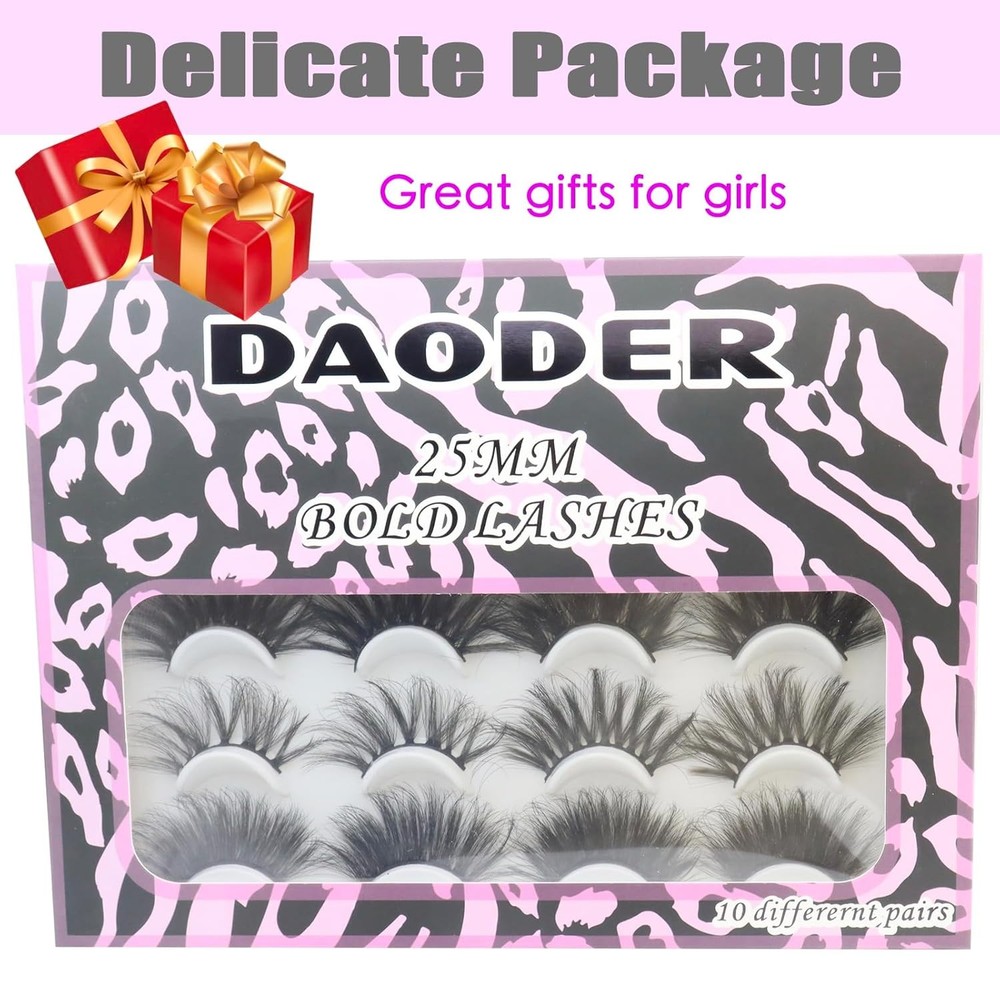 DAODER False Eyelashes 25MM Mink Lashes Dramatic Look Fluffy Long Fake Black
