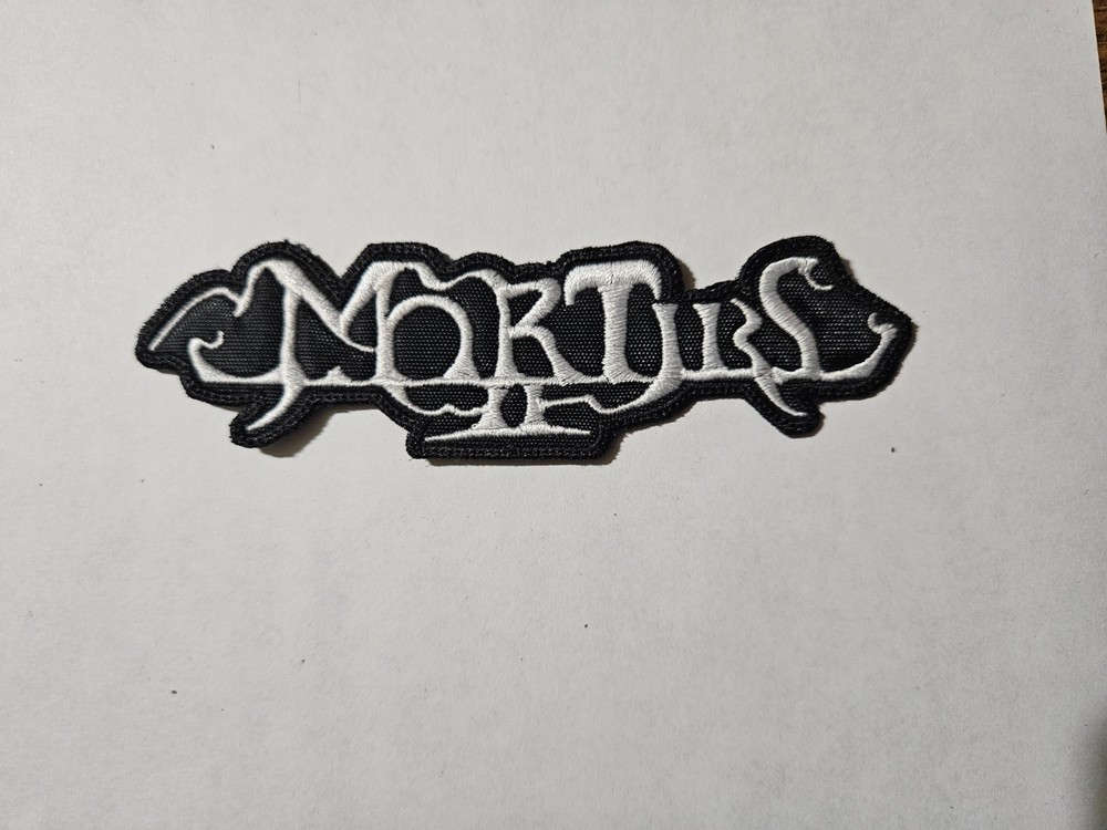 MORTIIS,SEW ON WHITE EMBROIDERED PATCH
