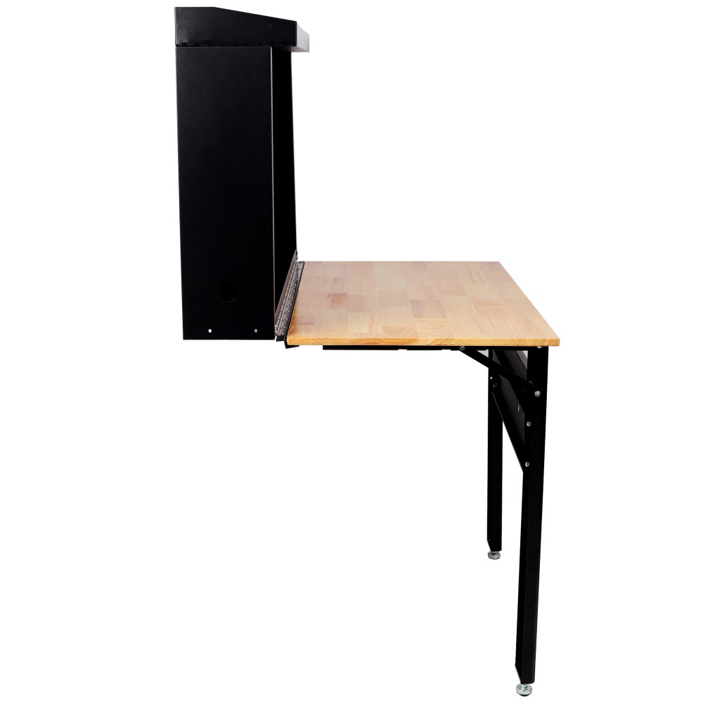 Foldable Wall Workbench w/ Rubberwood Surface & Pegboard Tool Storage