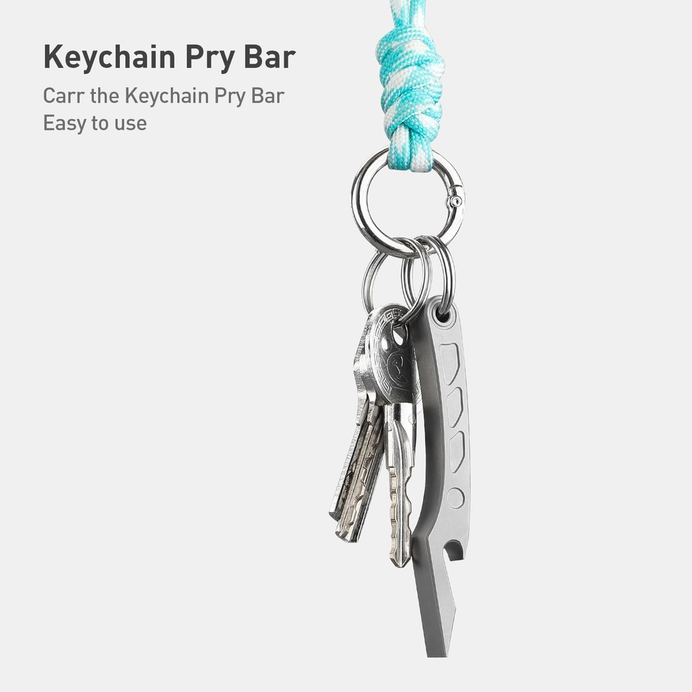 EDC Keychain Bottle Opener Compact Titanium Pry Bar Tool, mini, Metallic Grey